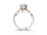 White gold Princess Cut Diamond with Citrine side stone Halo Twist Band Solitaire Prong Setting Ring_45