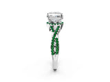 White gold Princess Cut Diamond with Emerald side stone Halo Twist Band Solitaire Prong Setting Ring_14