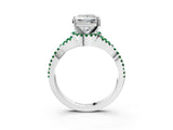 White gold Princess Cut Diamond with Emerald side stone Halo Twist Band Solitaire Prong Setting Ring_15