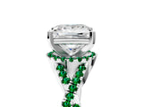 White gold Princess Cut Diamond with Emerald side stone Halo Twist Band Solitaire Prong Setting Ring_17