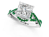 White gold Princess Cut Diamond with Emerald side stone Halo Twist Band Solitaire Prong Setting Ring_25