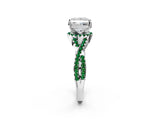 White gold Princess Cut Diamond with Emerald side stone Halo Twist Band Solitaire Prong Setting Ring_26