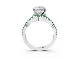 White gold Princess Cut Diamond with Emerald side stone Halo Twist Band Solitaire Prong Setting Ring_27
