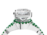 White gold Princess Cut Diamond with Emerald side stone Halo Twist Band Solitaire Prong Setting Ring_28