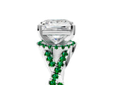 White gold Princess Cut Diamond with Emerald side stone Halo Twist Band Solitaire Prong Setting Ring_29