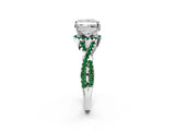 White gold Princess Cut Diamond with Emerald side stone Halo Twist Band Solitaire Prong Setting Ring_38