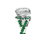 White gold Princess Cut Diamond with Emerald side stone Halo Twist Band Solitaire Prong Setting Ring_41
