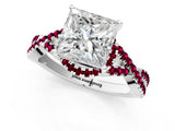 White gold Princess Cut Diamond with Garnet side stone Halo Twist Band Solitaire Prong Setting Ring_13