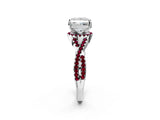 White gold Princess Cut Diamond with Garnet side stone Halo Twist Band Solitaire Prong Setting Ring_14