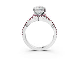 White gold Princess Cut Diamond with Garnet side stone Halo Twist Band Solitaire Prong Setting Ring_15