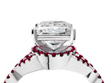 White gold Princess Cut Diamond with Garnet side stone Halo Twist Band Solitaire Prong Setting Ring_16