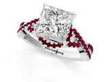 White gold Princess Cut Diamond with Garnet side stone Halo Twist Band Solitaire Prong Setting Ring_25