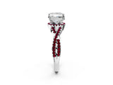 White gold Princess Cut Diamond with Garnet side stone Halo Twist Band Solitaire Prong Setting Ring_26