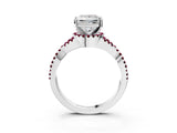 White gold Princess Cut Diamond with Garnet side stone Halo Twist Band Solitaire Prong Setting Ring_27