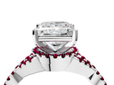 White gold Princess Cut Diamond with Garnet side stone Halo Twist Band Solitaire Prong Setting Ring_28