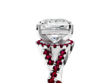 White gold Princess Cut Diamond with Garnet side stone Halo Twist Band Solitaire Prong Setting Ring_29