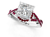 White gold Princess Cut Diamond with Garnet side stone Halo Twist Band Solitaire Prong Setting Ring_31