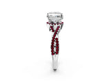 White gold Princess Cut Diamond with Garnet side stone Halo Twist Band Solitaire Prong Setting Ring_32