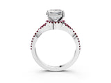 White gold Princess Cut Diamond with Garnet side stone Halo Twist Band Solitaire Prong Setting Ring_33