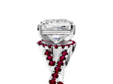 White gold Princess Cut Diamond with Garnet side stone Halo Twist Band Solitaire Prong Setting Ring_35