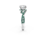 White gold Princess Cut Diamond with Green Sapphire side stone Halo Twist Band Solitaire Prong Setting Ring_26