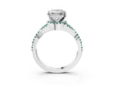 White gold Princess Cut Diamond with Green Sapphire side stone Halo Twist Band Solitaire Prong Setting Ring_27