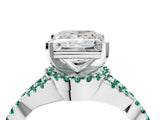 White gold Princess Cut Diamond with Green Sapphire side stone Halo Twist Band Solitaire Prong Setting Ring_28