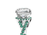 White gold Princess Cut Diamond with Green Sapphire side stone Halo Twist Band Solitaire Prong Setting Ring_29