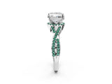 White gold Princess Cut Diamond with Green Sapphire side stone Halo Twist Band Solitaire Prong Setting Ring_38