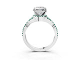 White gold Princess Cut Diamond with Green Sapphire side stone Halo Twist Band Solitaire Prong Setting Ring_39