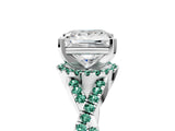 White gold Princess Cut Diamond with Green Sapphire side stone Halo Twist Band Solitaire Prong Setting Ring_41