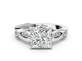 White gold Princess Cut Diamond with Milgrain Marquise and Bezel Accents on a Solitaire Band with Prong Setting_254
