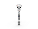 White gold Princess Cut Diamond with Milgrain Marquise and Bezel Accents on a Solitaire Band with Prong Setting_256