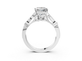 White gold Princess Cut Diamond with Milgrain Marquise and Bezel Accents on a Solitaire Band with Prong Setting_259
