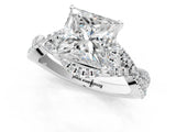 White gold Princess Cut Diamond with Moissanite side stone Halo Twist Band Solitaire Prong Setting Ring_13