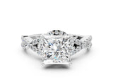 White gold Princess Cut Diamond with Moissanite side stone Halo Twist Band Solitaire Prong Setting Ring_25