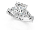 White gold Princess Cut Diamond with Moissanite side stone Halo Twist Band Solitaire Prong Setting Ring_26