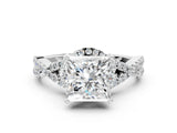 White gold Princess Cut Diamond with Moissanite side stone Halo Twist Band Solitaire Prong Setting Ring_31