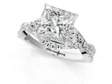 White gold Princess Cut Diamond with Moissanite side stone Halo Twist Band Solitaire Prong Setting Ring_32