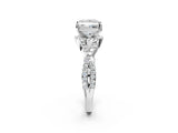 White gold Princess Cut Diamond with Moissanite side stone Halo Twist Band Solitaire Prong Setting Ring_33