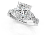 White gold Princess Cut Diamond with Moissanite side stone Halo Twist Band Solitaire Prong Setting Ring_44