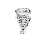 White gold Princess Cut Diamond with Moissanite side stone Halo Twist Band Solitaire Prong Setting Ring_48
