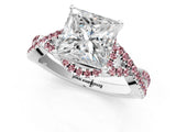 White gold Princess Cut Diamond with Morganite side stone Halo Twist Band Solitaire Prong Setting Ring_13