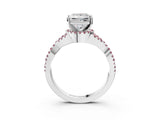 White gold Princess Cut Diamond with Morganite side stone Halo Twist Band Solitaire Prong Setting Ring_15
