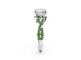 White gold Princess Cut Diamond with Peridot side stone Halo Twist Band Solitaire Prong Setting Ring_14