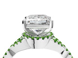 White gold Princess Cut Diamond with Peridot side stone Halo Twist Band Solitaire Prong Setting Ring_16