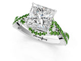 White gold Princess Cut Diamond with Peridot side stone Halo Twist Band Solitaire Prong Setting Ring_25