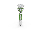 White gold Princess Cut Diamond with Peridot side stone Halo Twist Band Solitaire Prong Setting Ring_26