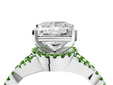 White gold Princess Cut Diamond with Peridot side stone Halo Twist Band Solitaire Prong Setting Ring_28