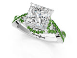 White gold Princess Cut Diamond with Peridot side stone Halo Twist Band Solitaire Prong Setting Ring_31